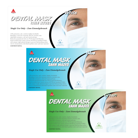 PRESIDENT DENTAL Dental Maske (50 adet) Mavi Beyaz ve Yeşil Renk Seçenekleri